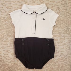 MOTHERCARE White + Navy Cotton Romper 6-9m